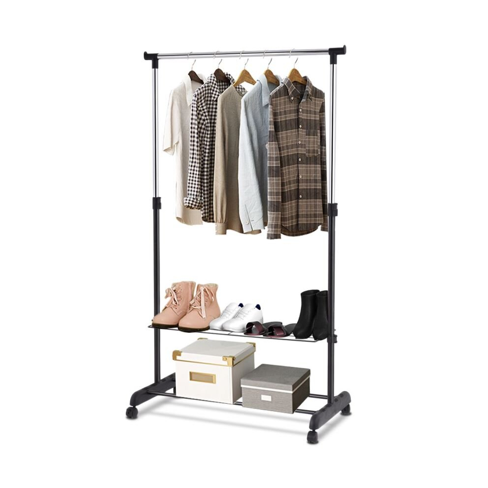 2 In 1 Clothes Rack Standing Shelf W/ Shoe Rack & Clothes Rail Height-adjustable