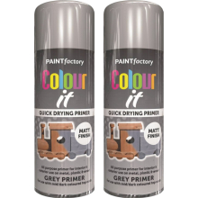 2 x 400ml GREY PRIMER MATT SPRAY QUICK DRYING WOOD DIY PLASTIC METAL