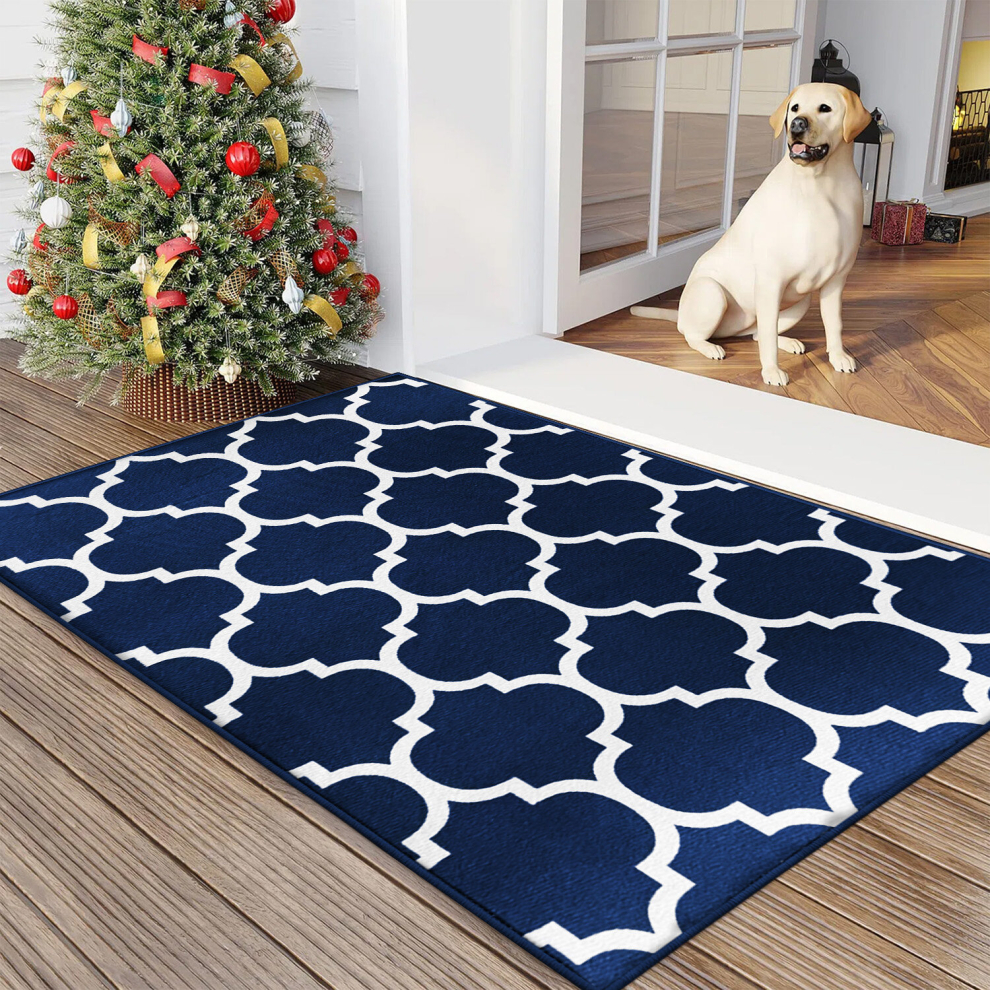 (80 x 150 cm (2 ft 6 in x 5 ft), Ava Blue Navy) Non Slip Modern Rugs Living Room Area Rugs Runner & Door Mats