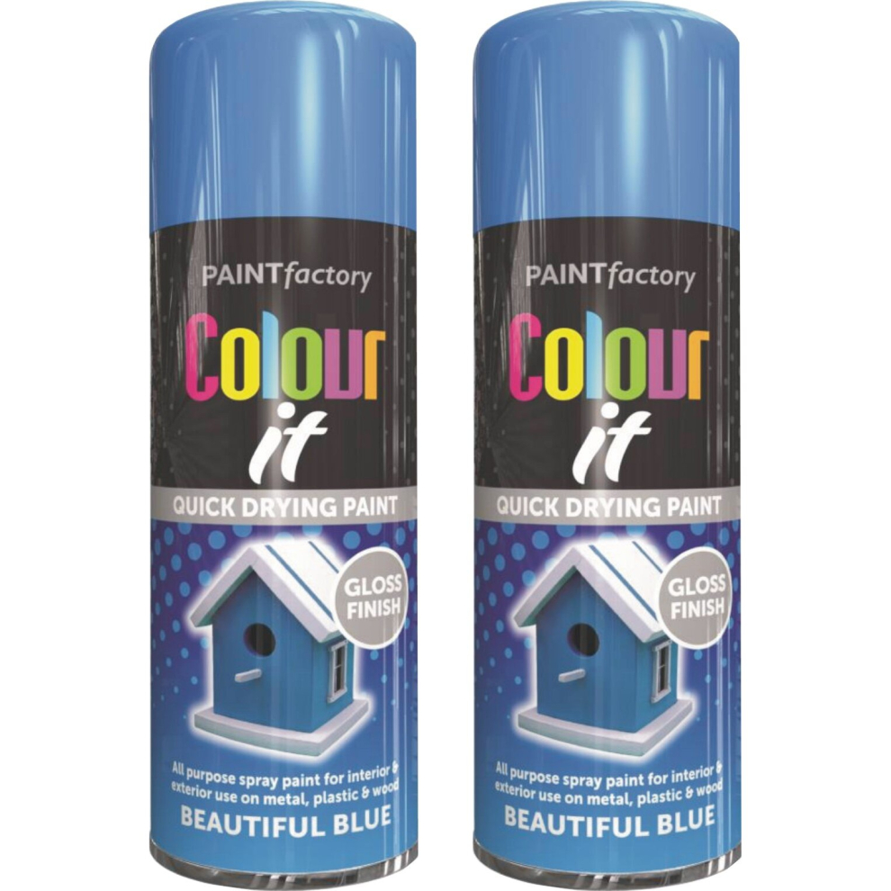 2 x 400ml Beautiful Blue Gloss Spray For Car Van Bike Aerosol Paint