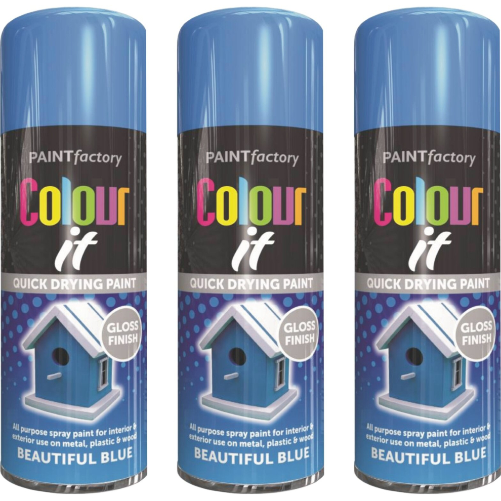 3 x 400ml Beautiful Blue Gloss Spray For Car Van Bike Aerosol Paint