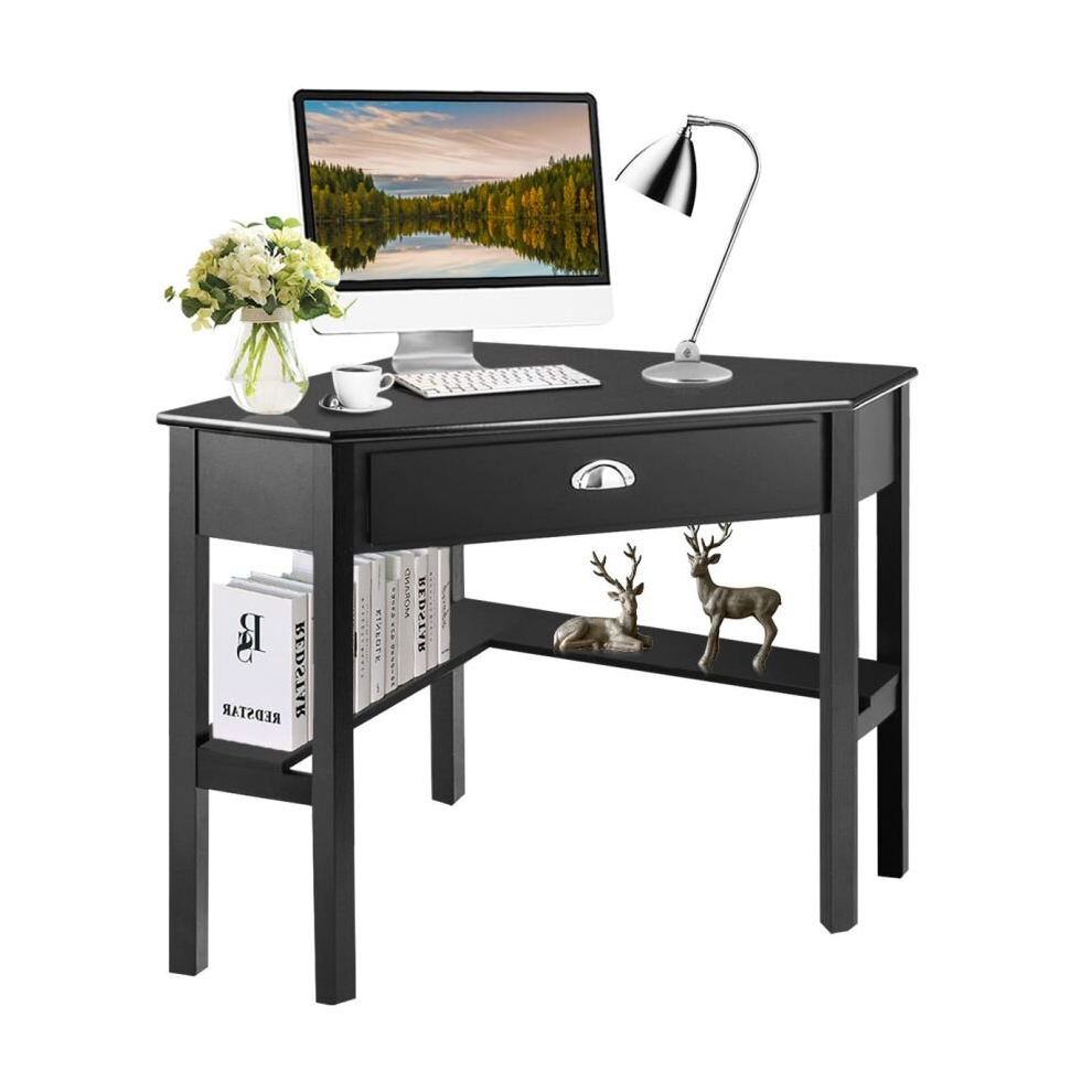 Corner Desk Computer Table Home Office Writing Workstation w/ Drawer & Shelves