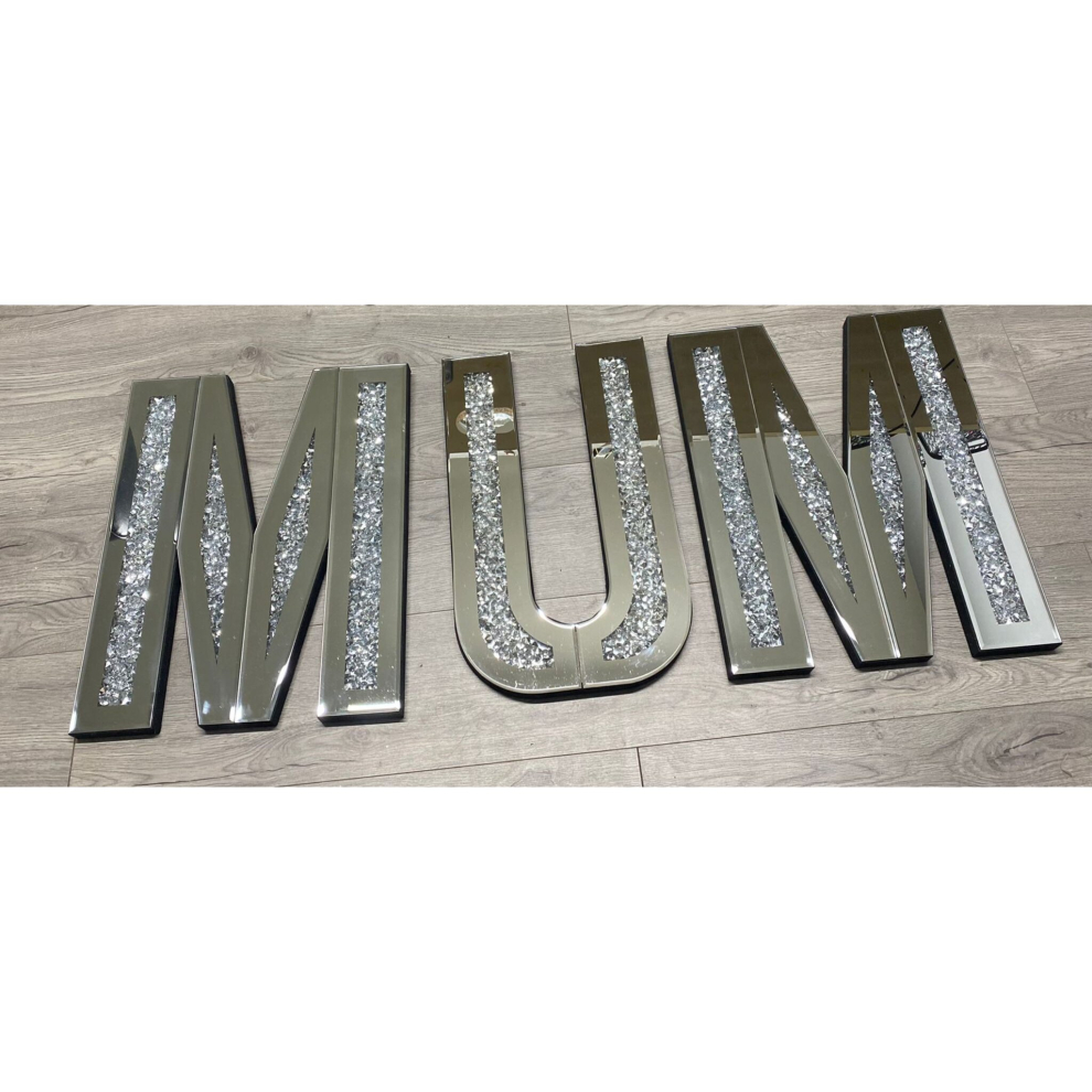 Mirrored Crushed Crystal Diamond MUM Wall Art Decor Sign