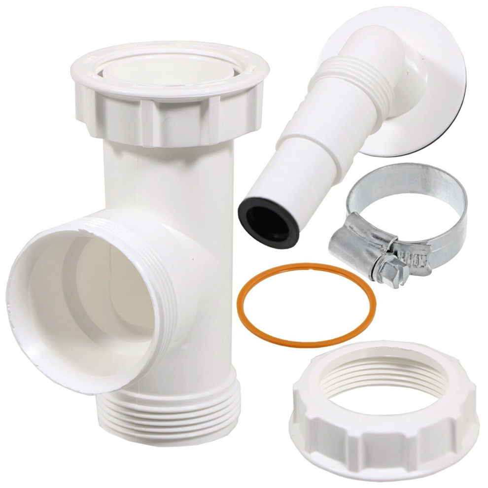 Spares2go Appliance Trap Adaptor 40Mm 1 1/2" Washing Machine Dishwasher Waste Pipe Tee + Clip Kit