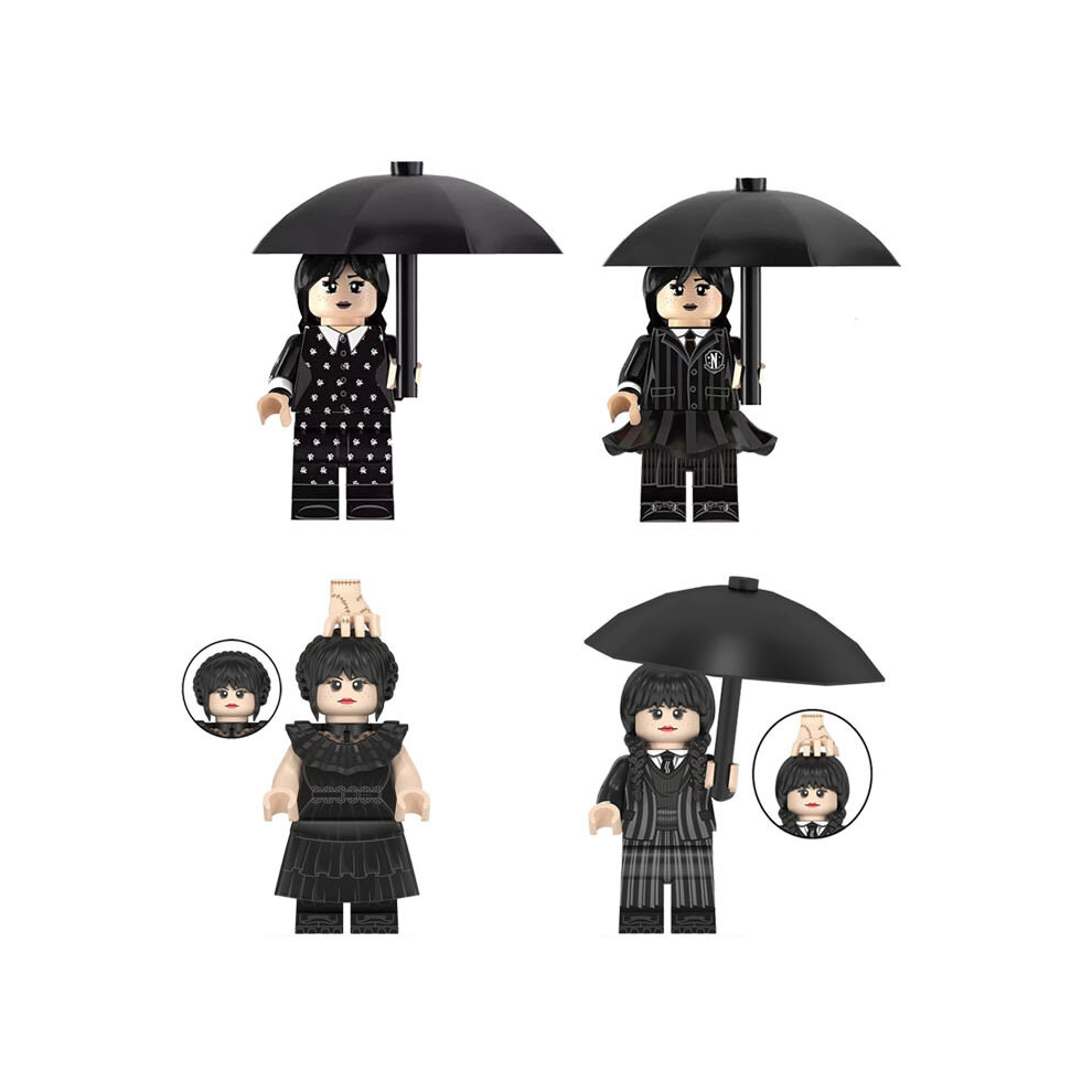 4pcs American Drama Wednesday Adams Minifigures Toys Fit Lego