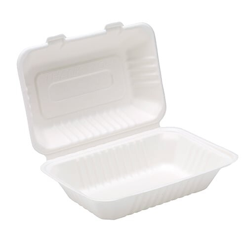 White Compostable Bagasse Lunch Box 23cm - Pack of 25