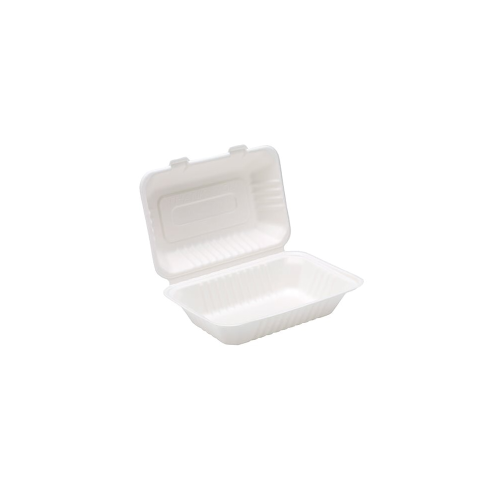 White Compostable Bagasse Lunch Box 23cm - Pack of 25