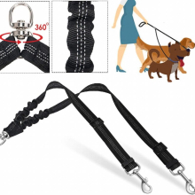 Double Dog Leash No Tangle 360 Swivel Rotation Adjustable Length Dual Two Dog Lead Splitter Comfortable Shock Absorbing Walking Training For 2 Dogs