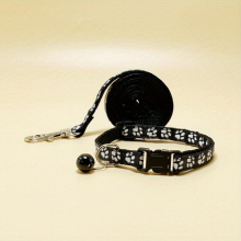 Paw Print Pet Collar And Leash Adjustable Cat Collar With Bell Walking Dog Rope Multicolor Optional Dog Rope
