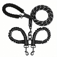 Double Dog Leashes Double Shock Absorbing Reflective Bungee Training Leashes For Two Dogs 360 Swivel No Tangle Walking Dog Leash