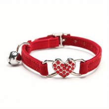 1pc Soft Velvet Cat Adjustable Collar Bling Heart Collar Choker Bling Artificial Rhinestone With Bells For Small Dogs And Cats Costume Outfits