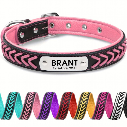 Personalized Braided Leather Dog Collar with Engraved Nameplate ...