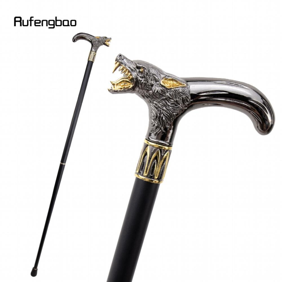 Golden 1Pc Wolf Head Biting Walking Cane Decorative Walking Stick Gentleman Cosplay Cane Knob Crosier 36 61Inch