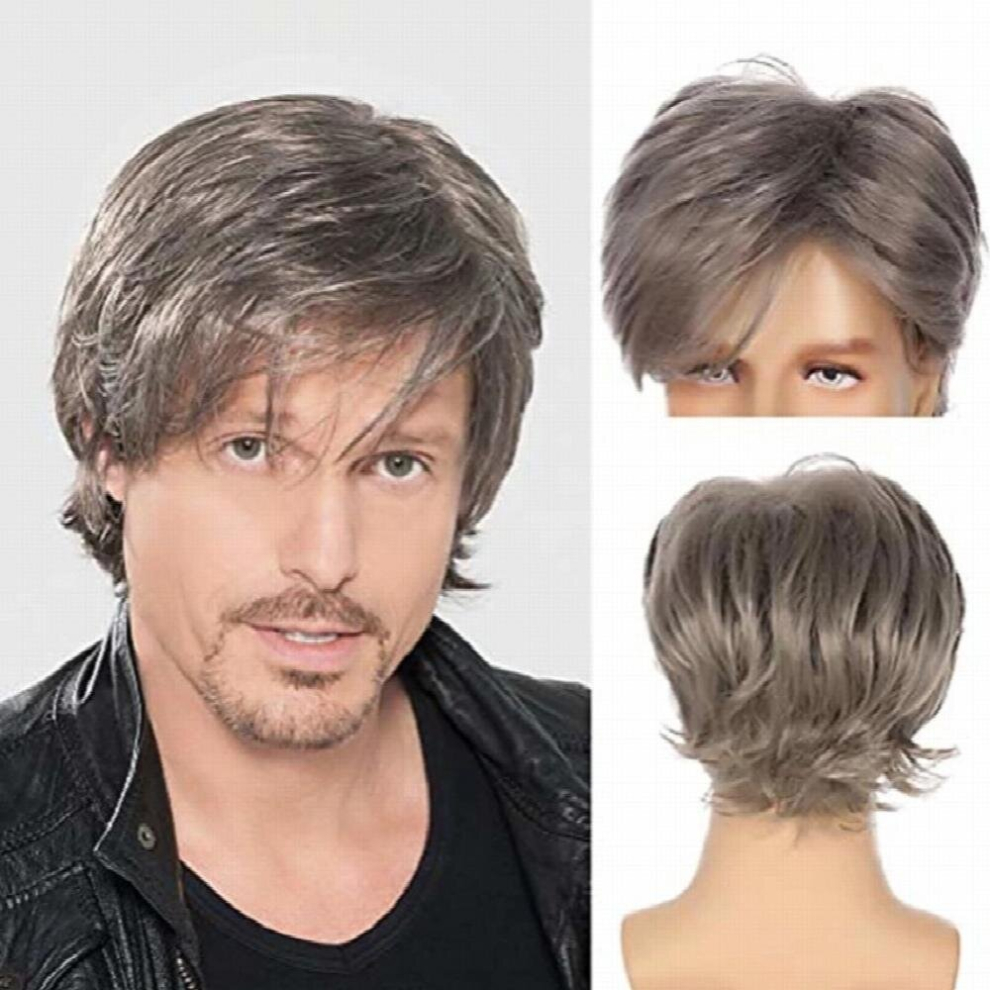 Unisex Toddler Grey Short Curly Fluffy Wig Natural Looking Synthetic Fiber Wig For Men