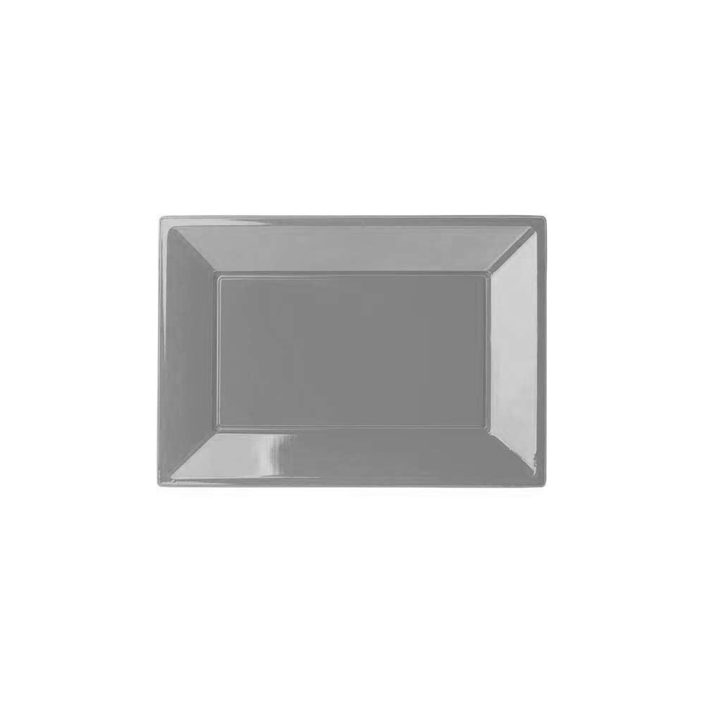 Silver Rectangular Reusable Plastic Serving Tray – 9 x 13 Inches / 23 x 33cm – Pack of 3