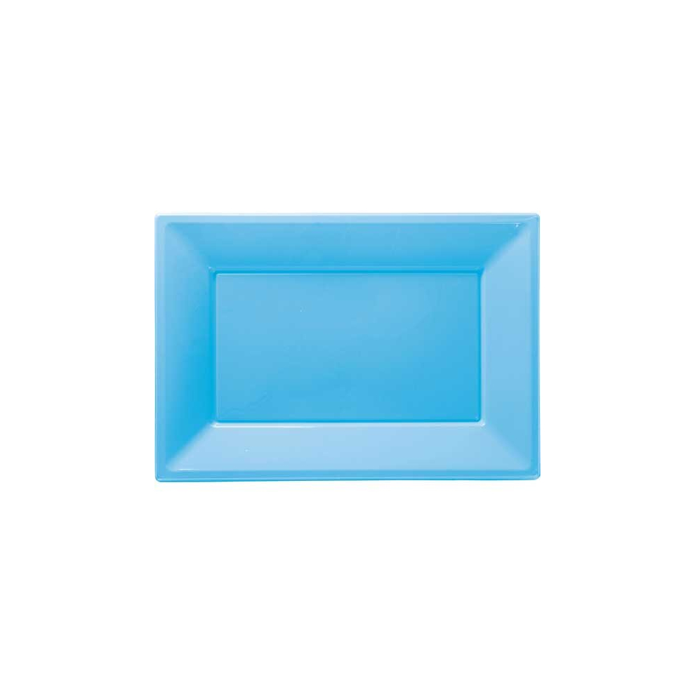 Light Blue Rectangular Reusable Plastic Serving Tray – 9 x 13 Inches / 23 x 33cm – Pack of 3