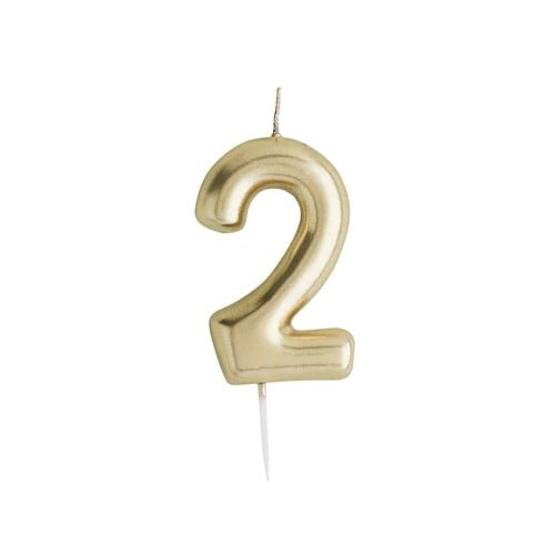 Metallic Gold Number 2 Shaped Candle