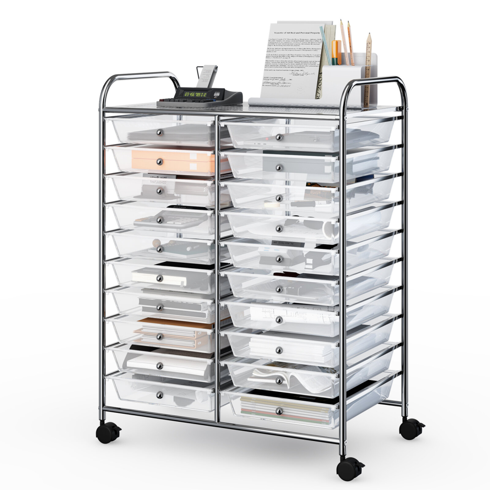 20 Drawers Storage Trolley Mobile Rolling Utility Cart Home Office Organizer