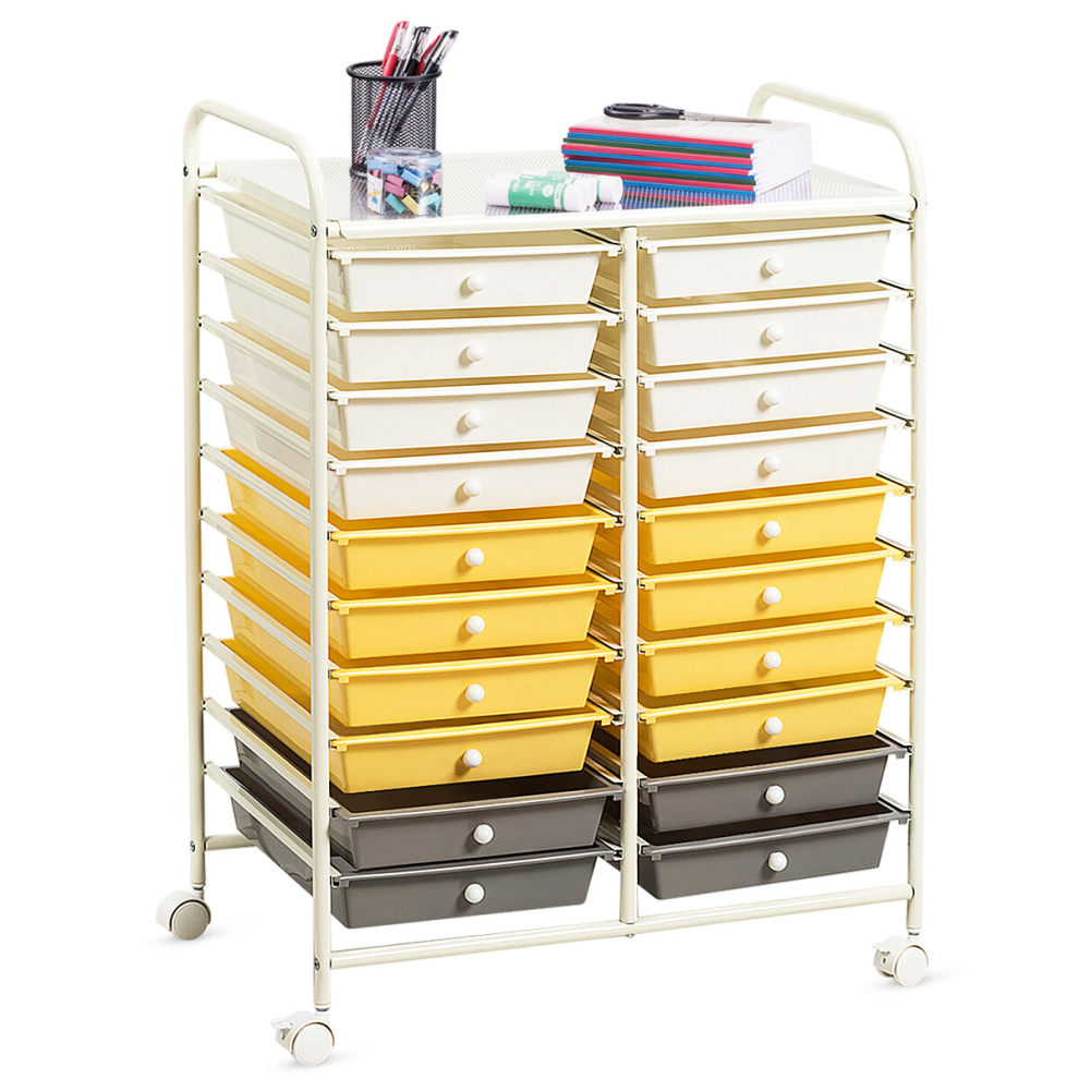 20 Drawers Storage Trolley Mobile Rolling Utility Cart Home Office Organizer