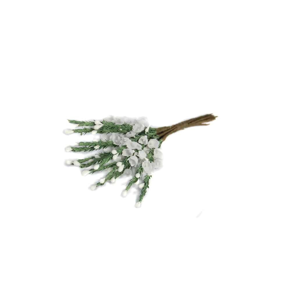 White Heather Fabric Flowers – Bunch of 12