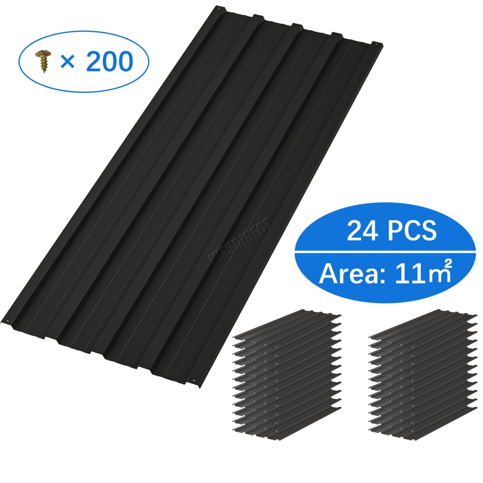 Birchtree (Black) 24X Roof Sheets Corrugated Garage Carport Shed Metal Roofing Panels Black