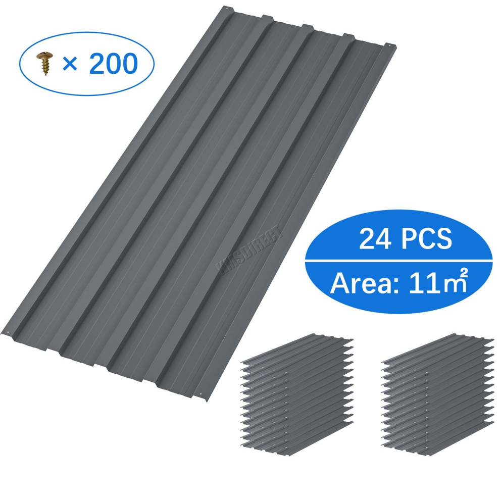 (Grey) BIRCHTREE 24X Roof Sheets Corrugated Garage Carport Shed Metal Roofing Panels