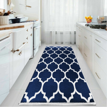 (AVA NAVY, 80cm x 300 cm (2 ft 6 in x 10 ft)- Large Runner Rug) Non Slip Area Rugs Printed Geometric Carpets Mats