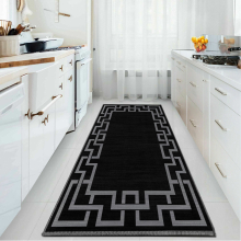 (NICO BLACK, 80cm x 300 cm (2 ft 6 in x 10 ft)- Large Runner Rug) Non Slip Area Rugs Printed Geometric Carpets Mats