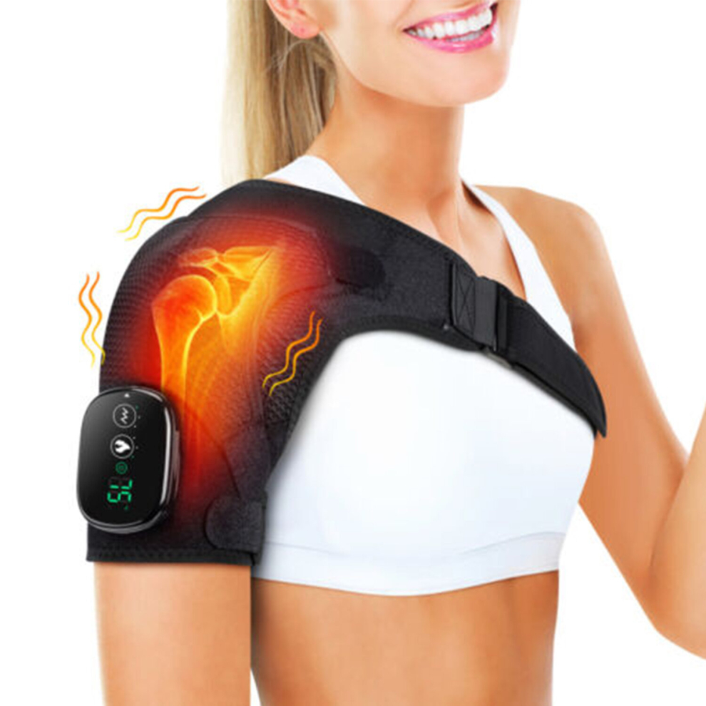 Shoulder Brace Support Wrap Massager Heating Therapy Pain relief Strap Vibration
