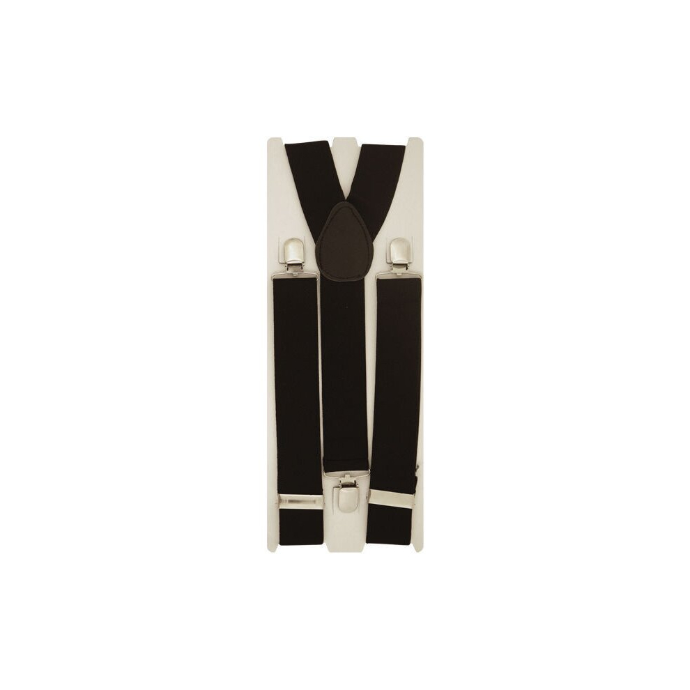 35mm Unisex Mens Men Braces Plain Black Wide & Suspenders Adjustable