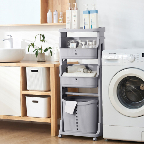 Living And Home 4-Tier Storage Rack Laundry Basket with Wheels 1