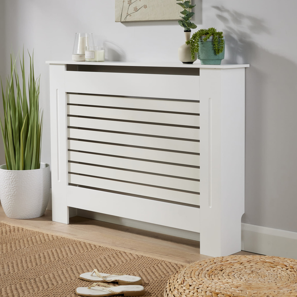 Medium White Radiator Cover Wooden Wall Cabinet Shelf Slatted Grill