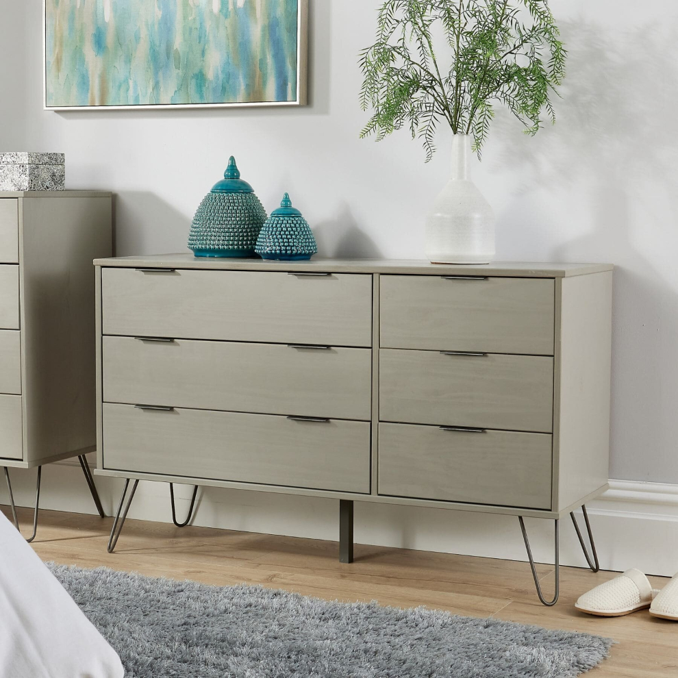 Home Source Acadia Industrial 6 Drawer Chest Storage Unit - Grey