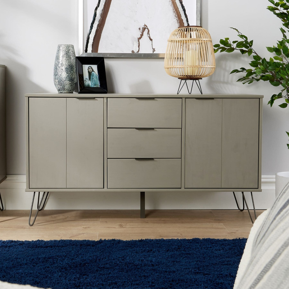Home Source Acadia Industrial 3 Drawer Sideboard Storage Unit - Grey