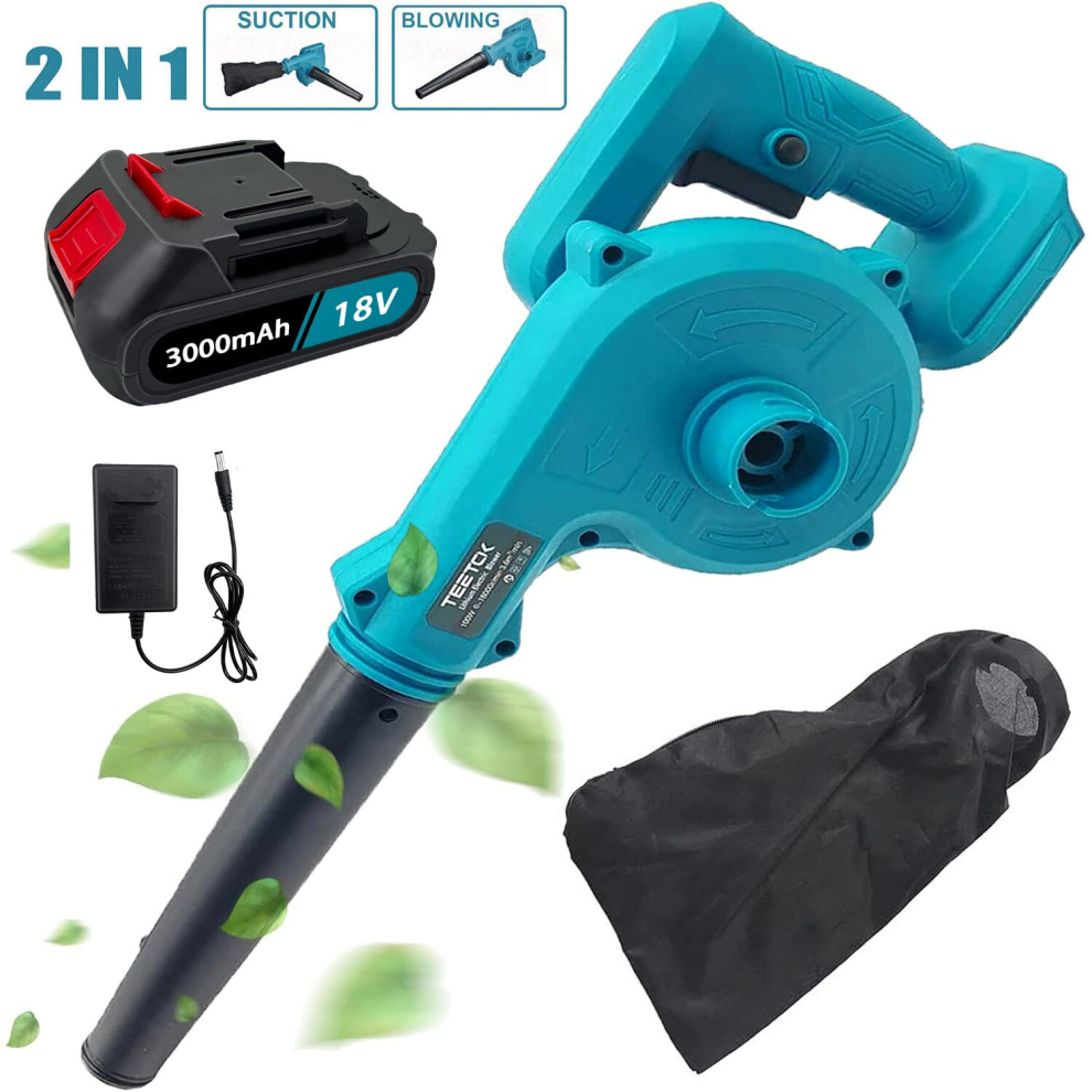 (1x Leaf Blower+1x3.0A Battery+Charger) Electric Cordless Air Blower Garden Snow Dust Leaf Suction Vacuum 2 Battery 18V