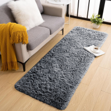 (Grey- Shaggy Runner Rug) Runner Rugs For Bedroom Living Room Non Slip Fluffy Shaggy Soft Carpet
