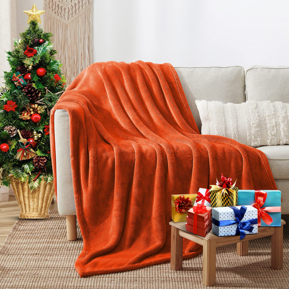 (Rust- Fleece Blankets Throw) Large Fleece Blankets Faux Fur Warm Sofa Bed Throw