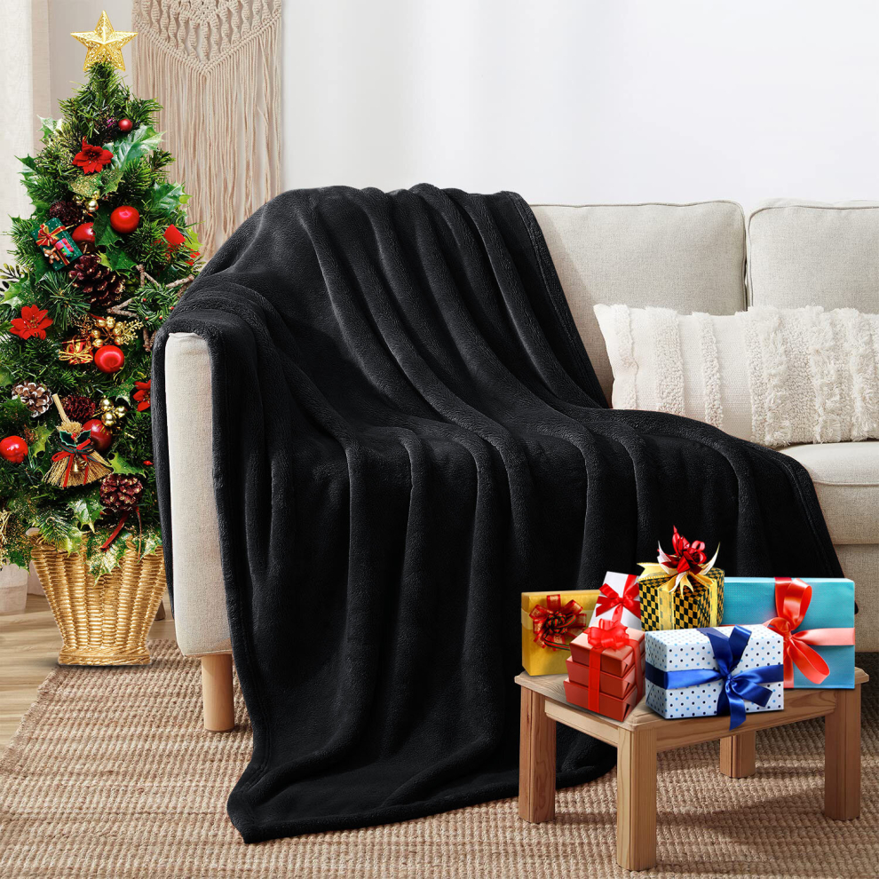 (Black- Fleece Blankets Throw) Large Fleece Blankets Faux Fur Warm Sofa Bed Throw