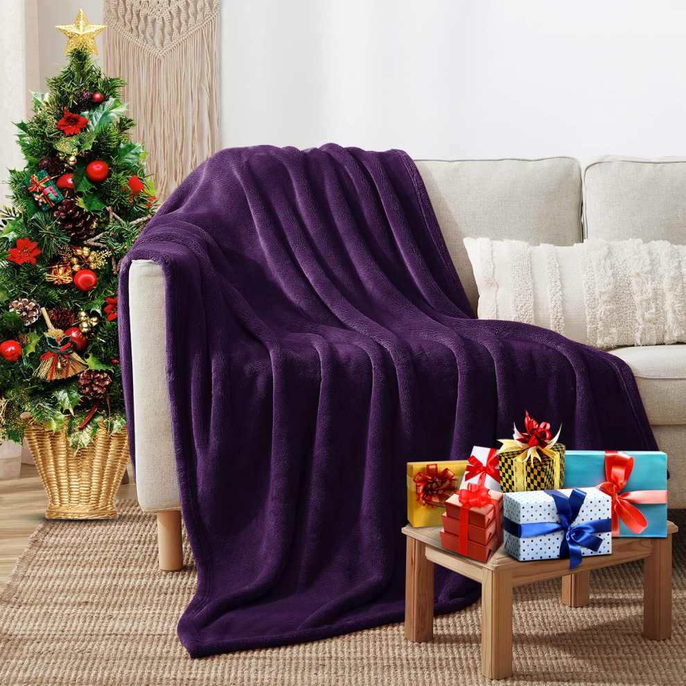 (Purple- Fleece Blankets Throw) Large Fleece Blankets Faux Fur Warm Sofa Bed Throw