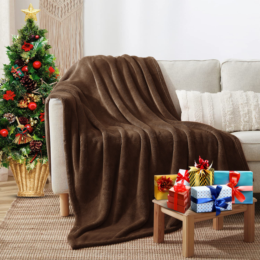 (Coffee- Fleece Blankets Throw) Large Fleece Blankets Faux Fur Warm Sofa Bed Throw