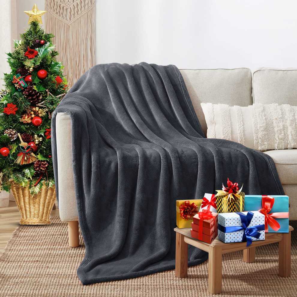 (Grey- Fleece Blankets Throw) Large Fleece Blankets Faux Fur Warm Sofa Bed Throw