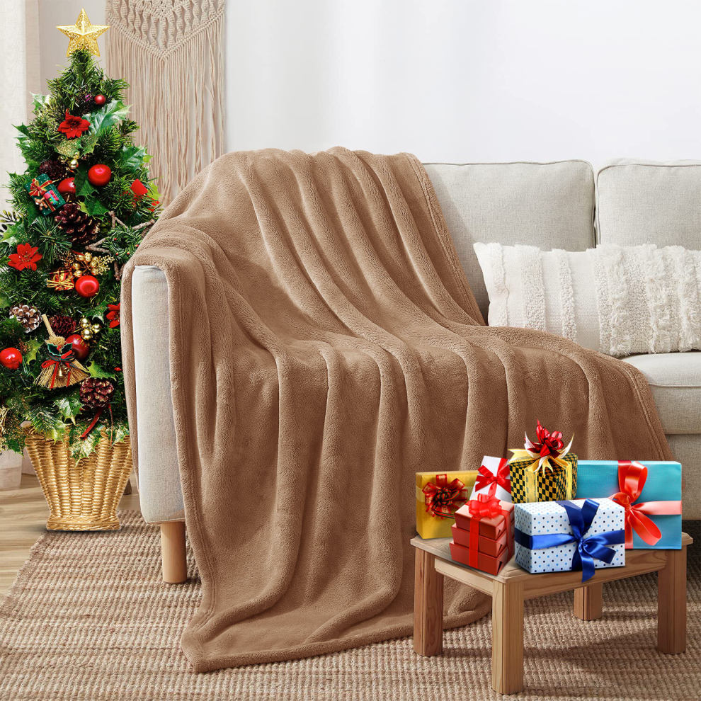 (Camel- Fleece Blankets Throw) Large Fleece Blankets Faux Fur Warm Sofa Bed Throw