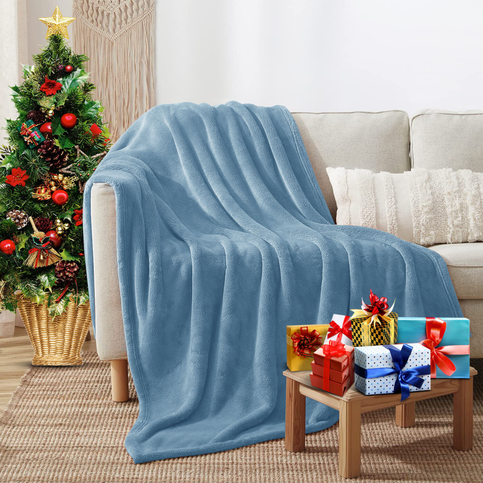 (Sky Blue/ Light Blue- Fleece Blankets Throw) Large Fleece Blankets Faux Fur Warm Sofa Bed Throw