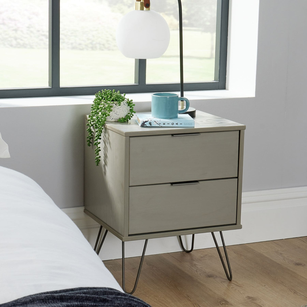 Home Source Acadia Industrial 2 Drawer Bedside Table Unit - Grey
