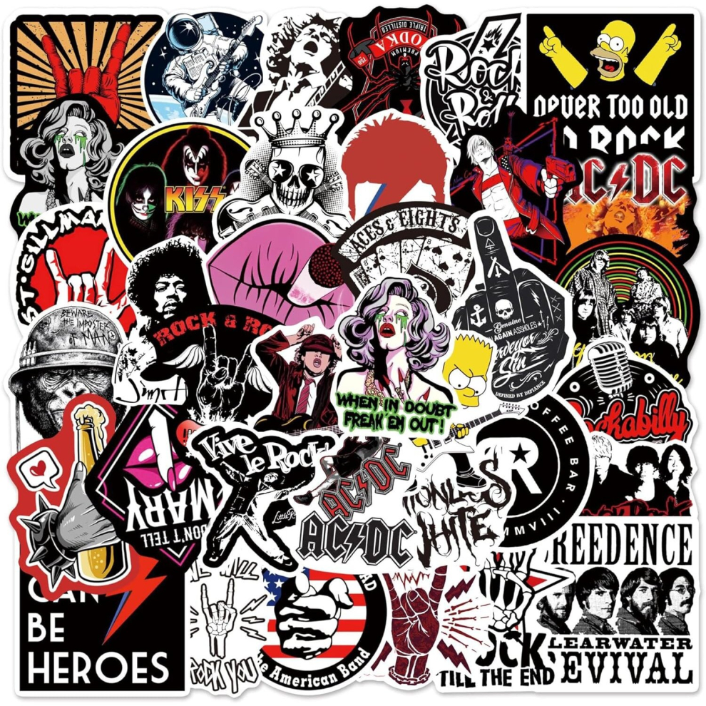 50PCS Rock Band Stickers,Rock n Roll Stickers Waterproof Vinyl Rock Stickers for Water Bottle Laptop Skateboard for Teens Adults,Heavy Metal