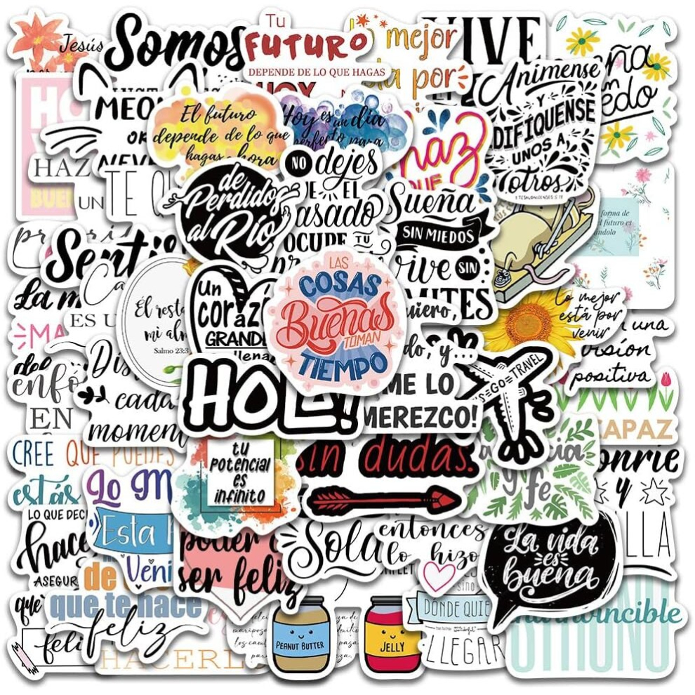 50PCS Spanish Inspirational Stickers, Inspirational Quote  Stickers Pack,Waterproof Vinyl Stickers for Water Bottles, Laptop,Scrapbook,Computer,Cup
