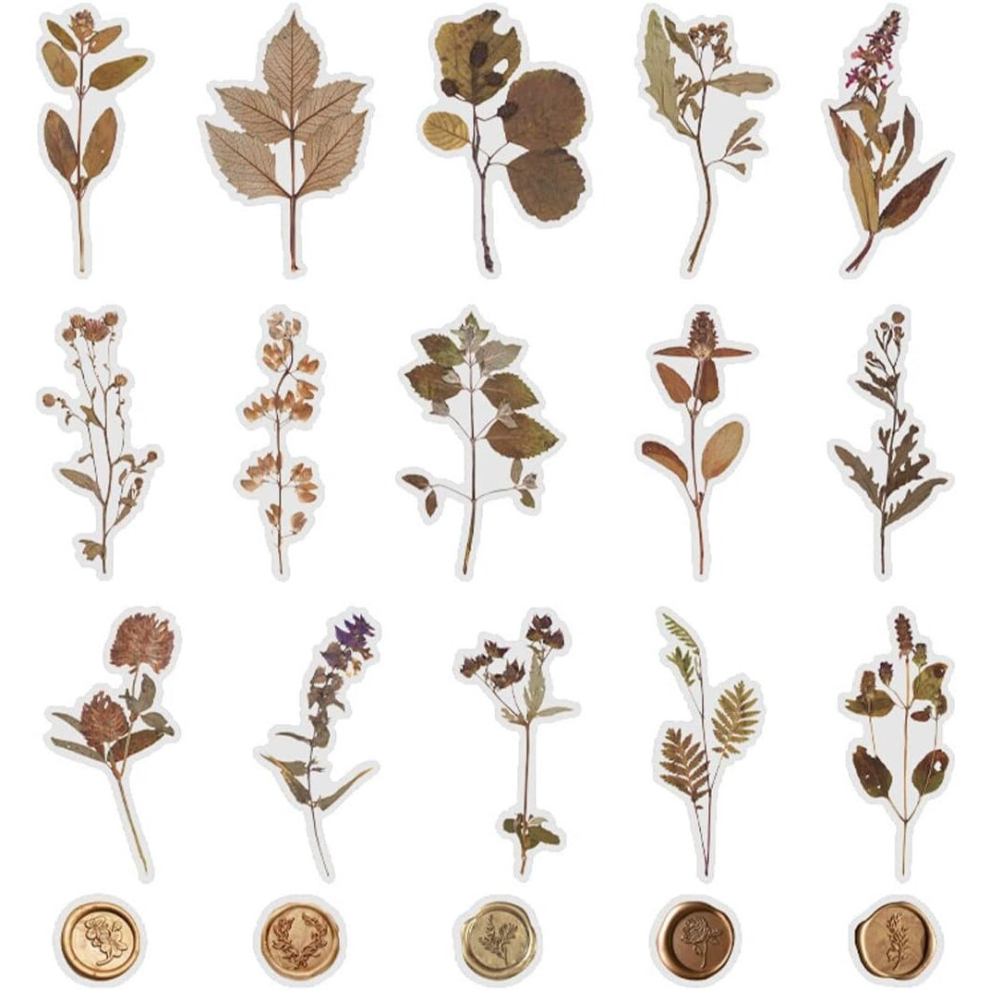 40pcs retro autumn leaves wax sealed vinyl sticker waterproof and transparent for scrapbooking crafts wall water bottle envelope computer suitcase