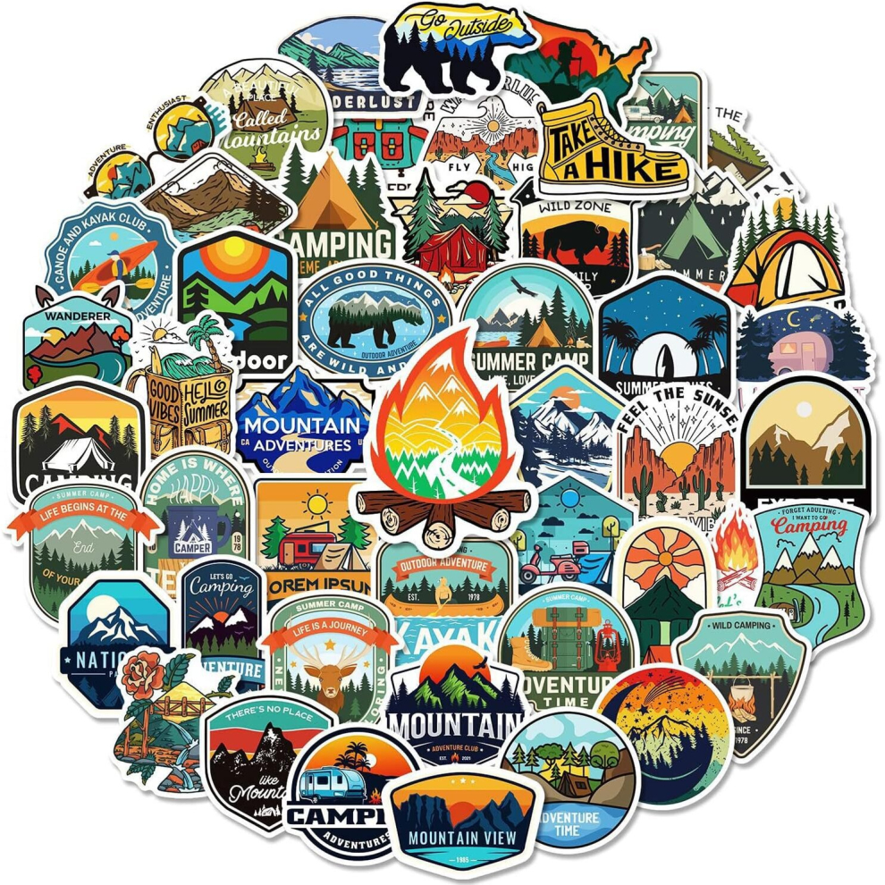 50 PCS Outdoor Adventure Sticker Waterproof Vinyl Hiking Camping Wilderness Nature Stickers for Laptop Skateboard Phone Guitar Decoration