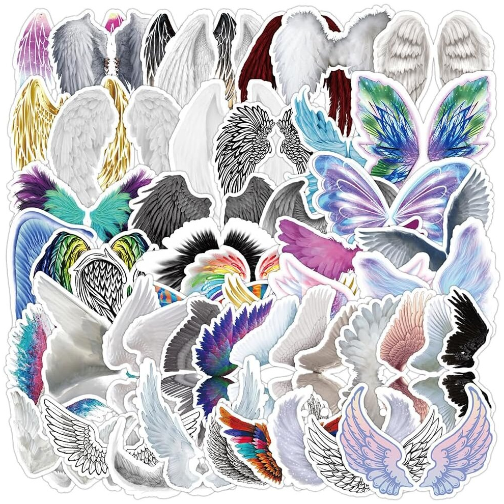 Tianci 50Pcs Angel Wings Stickers Waterproof Vinyl Decals Kids Cup Water Bottles Laptop Luggage Computer Mobile Phone Guitar Skateboard Decoration
