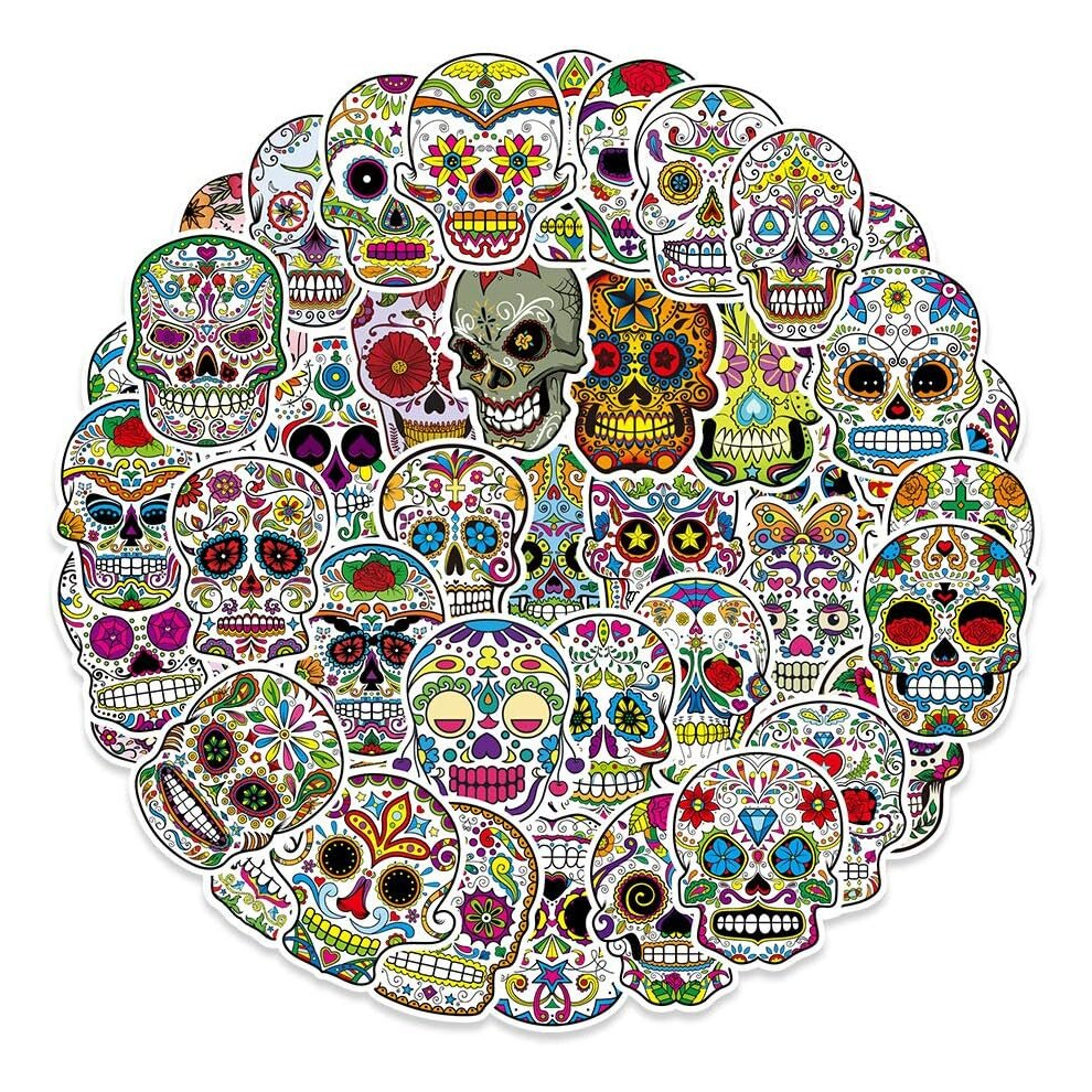 50 Pcs Cute Cartoon Skull Stickers Vinyl Waterproof Party Favors Kawaii Stickers for Water Bottles Bikes Luggage Computer Skateboard Car Motorcycle